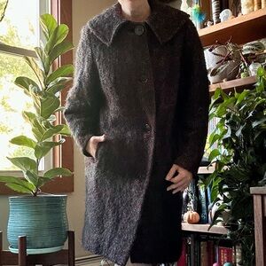 Vintage Dark Hues Plaid Wool Coat Gray Burgundy Purple Red